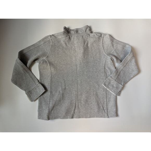 Orvis Woman's Quarter Zip Size Medium Grey Cotton Blend Fold Up Sleeve - Picture 2 of 6